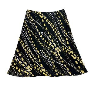 RN 99093 Womens 18W Black Yellow Geometric Circle Print A-Line Midi Skirt Plus